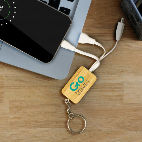 Bamboo Charging Cable Key Ring - Rectangle