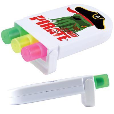 Set of 3 Retractable Highlight Wax Markers in White Case - New Age Promotions