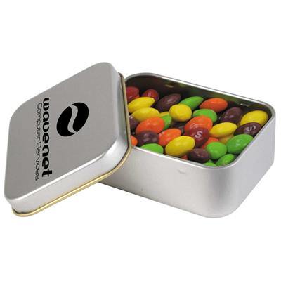 Assorted Fruit Skittles in Silver Rectangular Tin - New Age Promotions