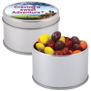 Assorted Fruit Skittles in Silver Round Tin - New Age Promotions