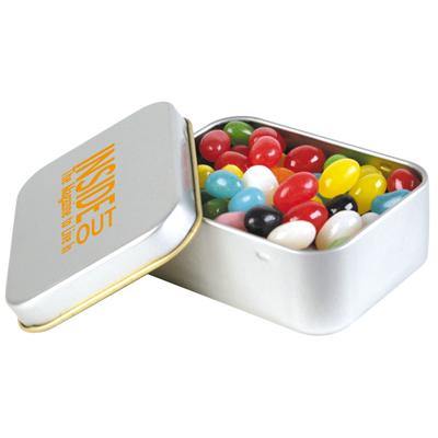 Assorted Colour Mini Jelly Beans in Silver Rectangular Tin - New Age Promotions