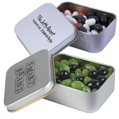 Corporate Colour Mini Jelly Beans in Silver Rectangular Tin - New Age Promotions