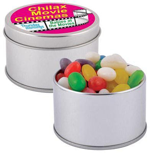 Assorted Colour Mini Jelly Beans in Silver Round Tin - New Age Promotions