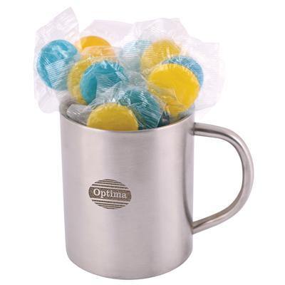 Corporate Colour Lollipops in Double Wall Stainless Steel Barrel Mug - New Age Promotions
